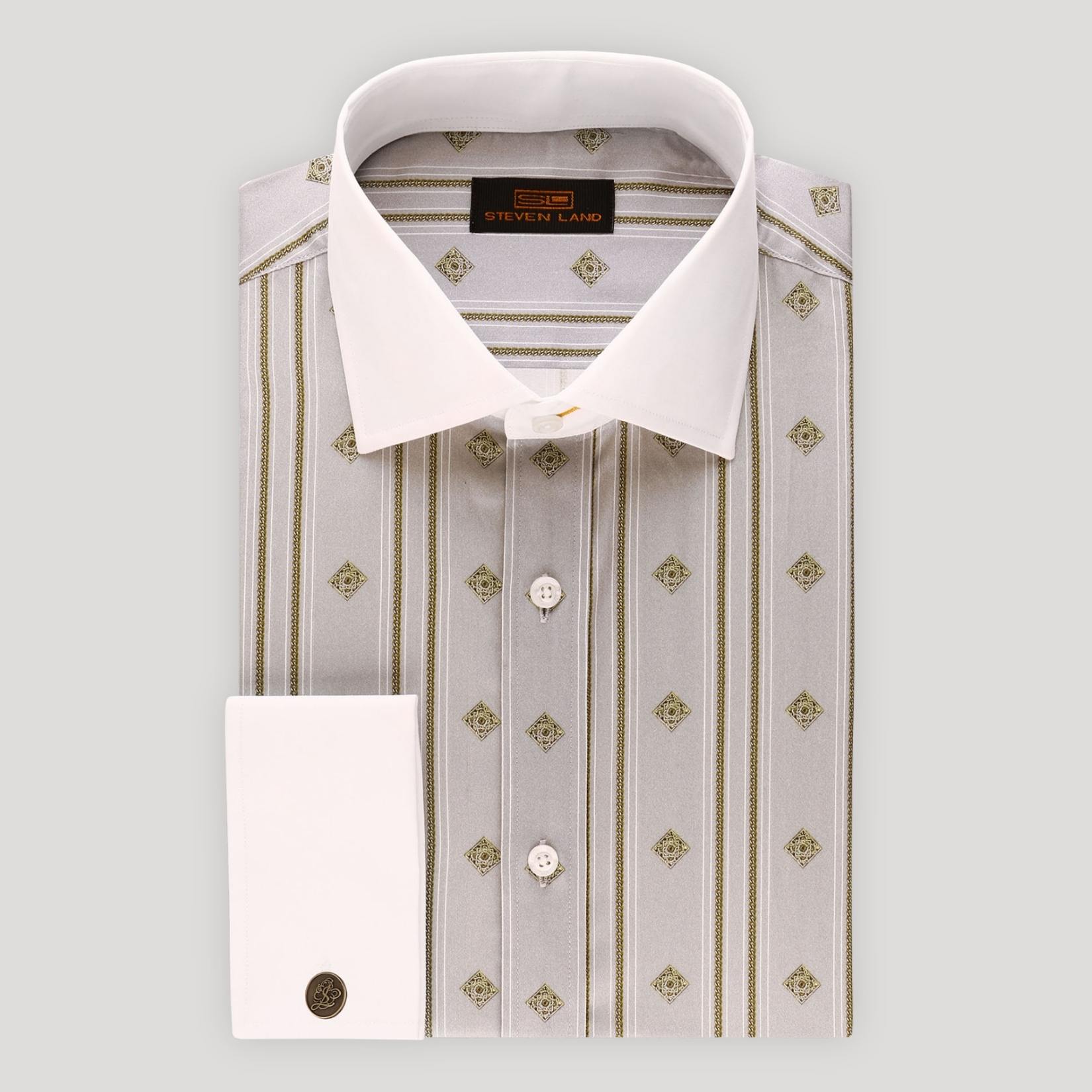 steven land dress shirts DSW2514 Bengal Stripe Shirt Triangles Shirt Roman Chains Dress Shirt +