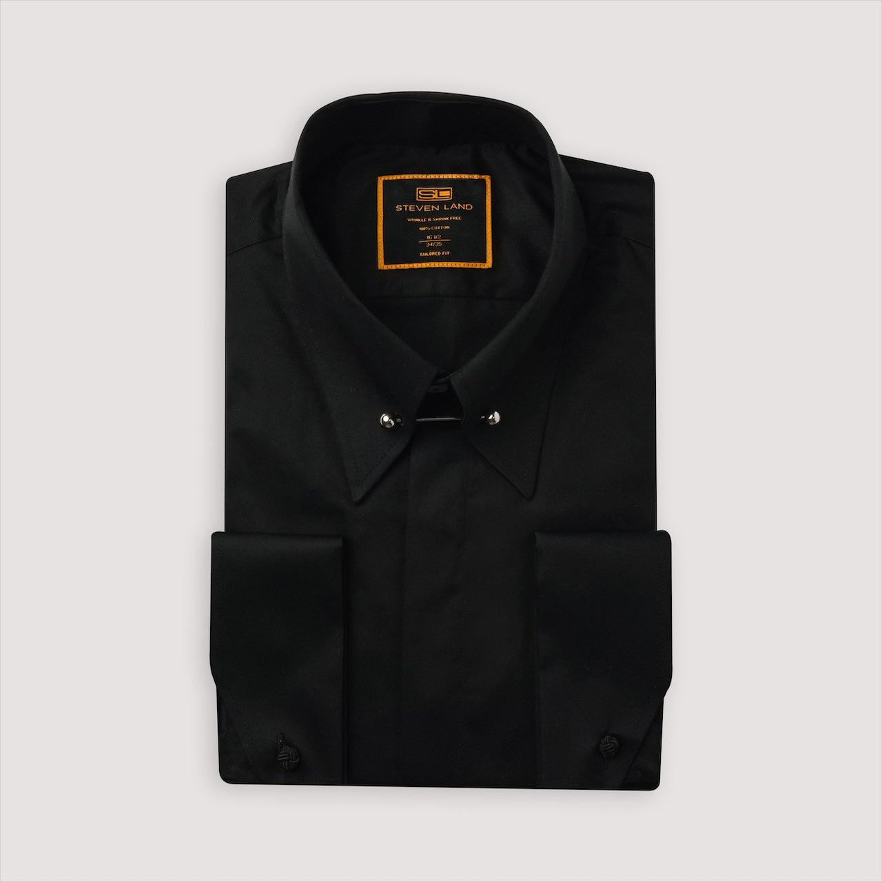 The Harvey | Collar Bar | Angled French Cuff | Black Sateen, 18 / 34/35 The Harvey | Collar Bar | Angled French Cuff | Black Sateen, 18 / 34/35