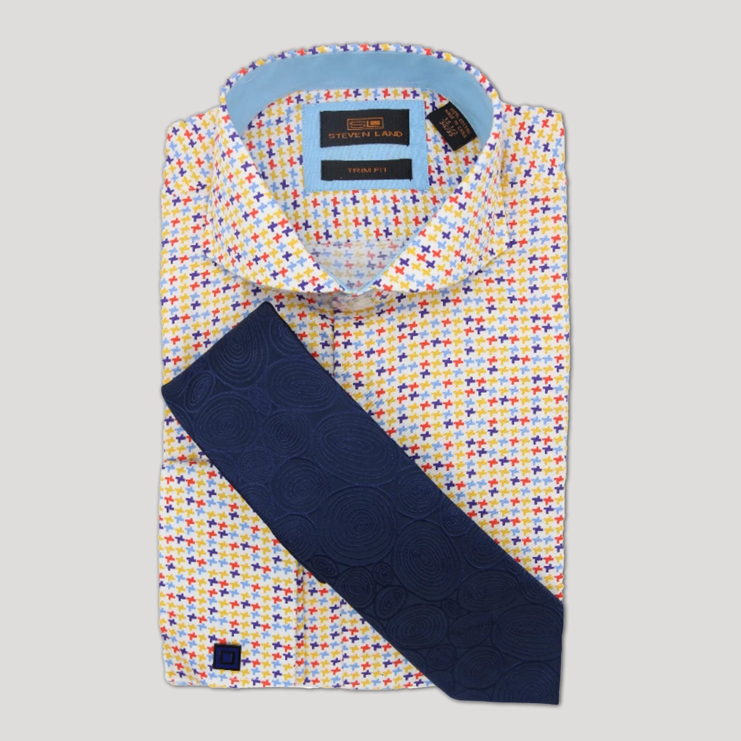 dress shirt tie set Avanti Uomo Black / Grey / Red Check Design / / Hanky With Free Cufflinks DN60M. X-Large 17.5 affordable suits Tie Set, Blue Check #cc23,