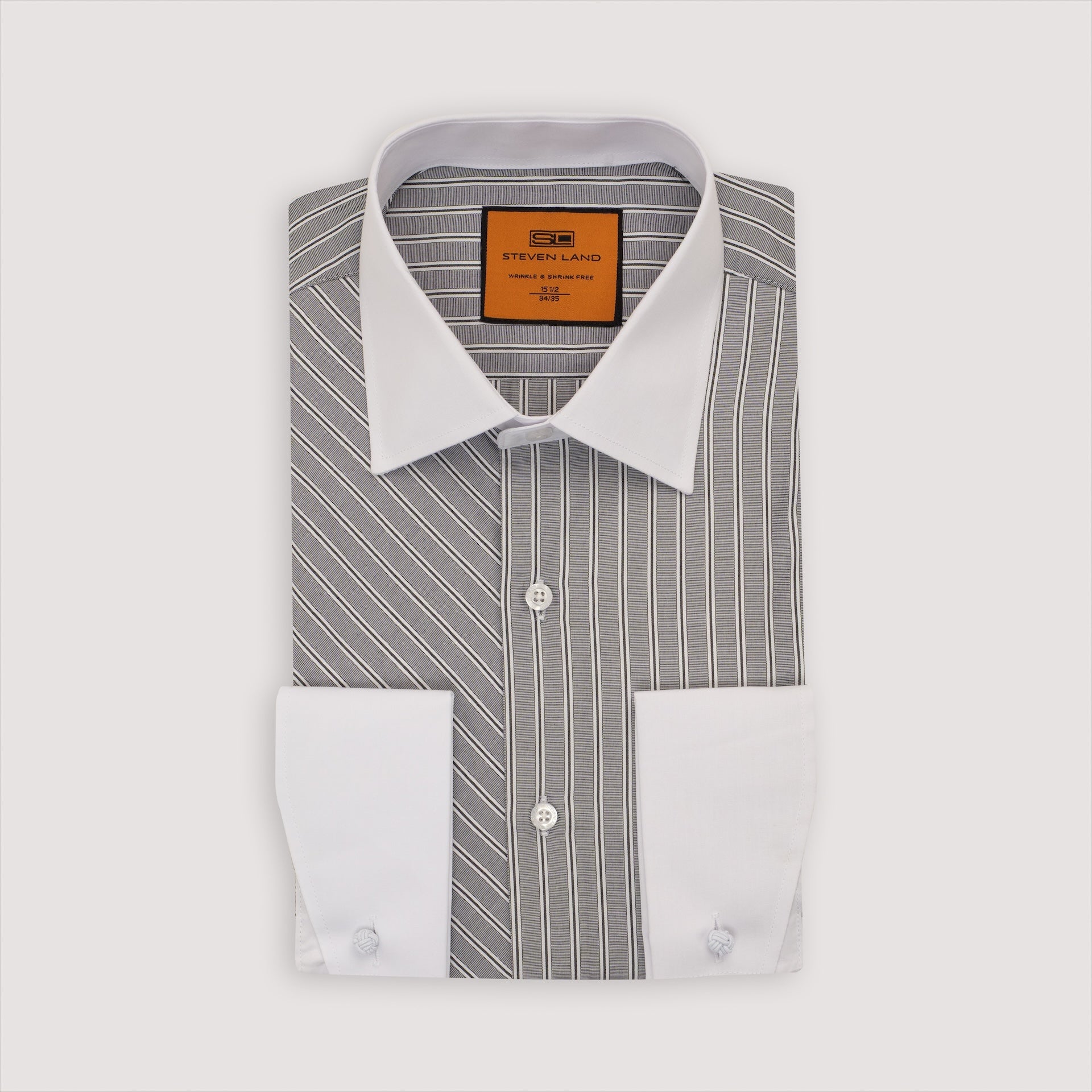 The Larson | Contrasting Point Collar | French Cuff | Black Steven Land Menswear The Larson | Contrasting Point Collar | French Cuff | Black Steven Land Menswear