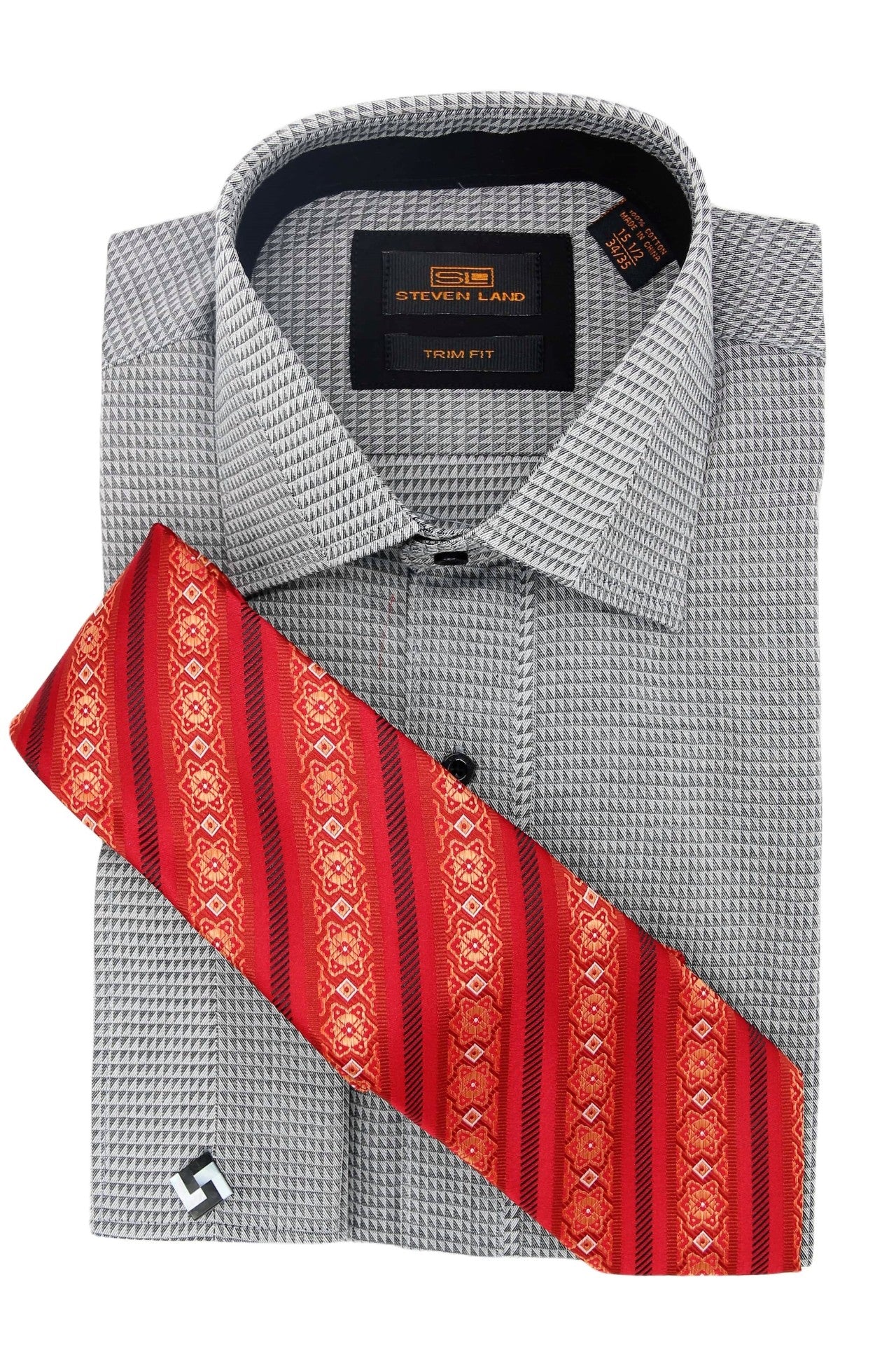 Steven Land | 4 PC Set | Dress Shirt, Tie, Hanky & Cufflink, 18.5 / 36/37 Steven Land | 4 PC Set | Dress Shirt, Tie, Hanky & Cufflink, 18.5 / 36/37