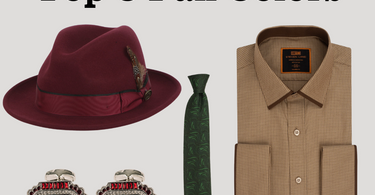 Top 3 Fall Colors title page with image of a burgundy hat, forest green tie, and chocolate brown dress shirt