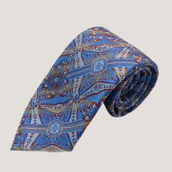 Geometric Floral Silk Tie | 100% Silk | Light Blue