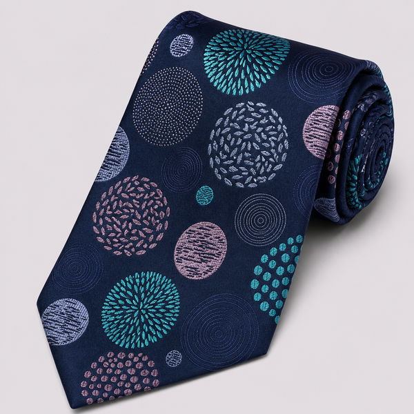 The Geo Rosette | 100% Silk Tie & Hanky | Navy – Steven Land Menswear