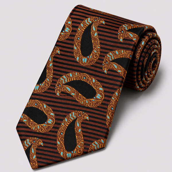 The Striped Paisley | 100% Silk Tie & Hanky | Black – Steven Land