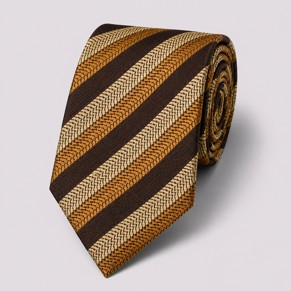 The Textured Regimental Stripe | 100% Silk Tie & Hanky | Tan