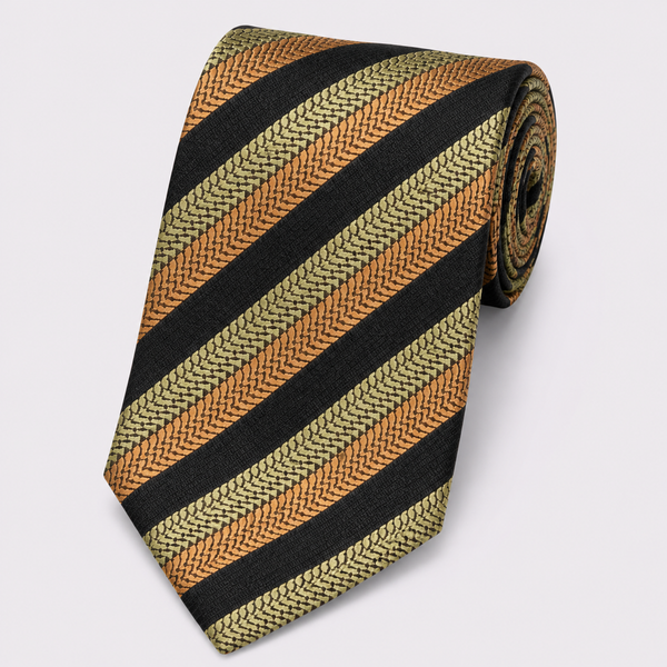 The Textured Regimental Stripe | 100% Silk Tie & Hanky | Tan