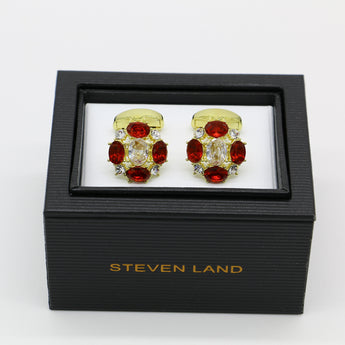 Steven Land Cufflinks Set | Ruby Gemstone & Diamond Cocktail | Color Gold