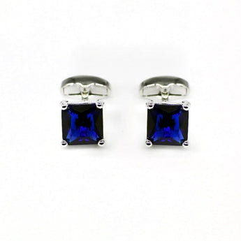 Men's luxury silver cufflinks with square blue gem stone