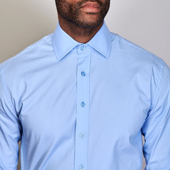 Poplin | Button Cuff | 100% Cotton | Light Blue