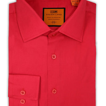 Poplin Dress Shirt | Trim Fit | Button Cuff | 100% Cotton | Red