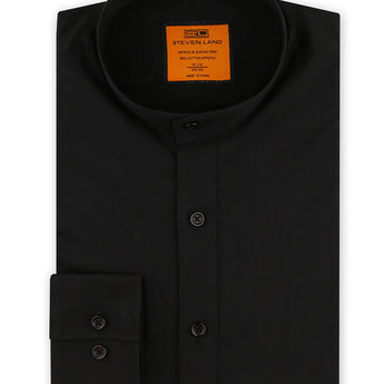 Steven Land Poplin Dress Shirt | Banded Collar and Button Cuff | 100% Cotton | Color Black