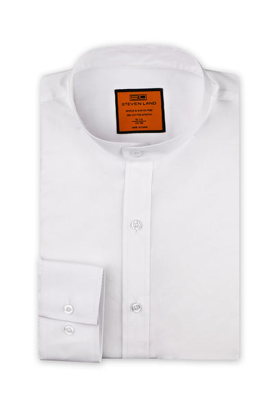 Extreme Cutaway Collar Shirt with Double Cuff in Blue Swiss Poplin