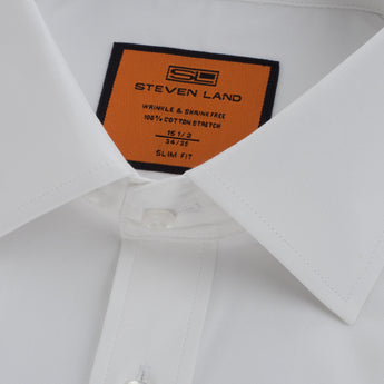 Poplin Dress Shirt | Slim Fit | Barrel Cuff | 100% Cotton | White