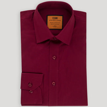 Poplin Dress Shirt | Slim Fit | Barrel Cuff | 100% Cotton | Burgundy