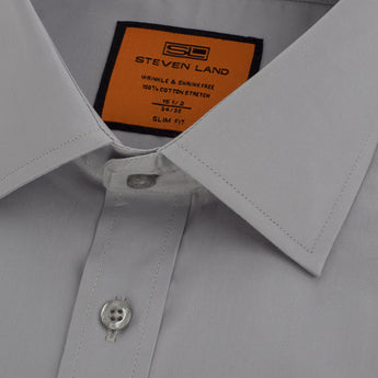 Poplin Dress Shirt | Slim Fit | Barrel Cuff | 100% Cotton | Silver