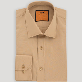 Poplin Dress Shirt | Slim Fit | Barrel Cuff | 100% Cotton | Khaki