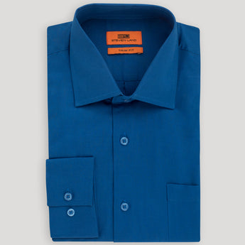 Poplin Dress Shirt | Slim Fit | Barrel Cuff | 100% Cotton | Blue