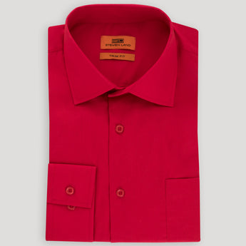 Poplin Dress Shirt | Slim Fit | Barrel Cuff | 100% Cotton | Red