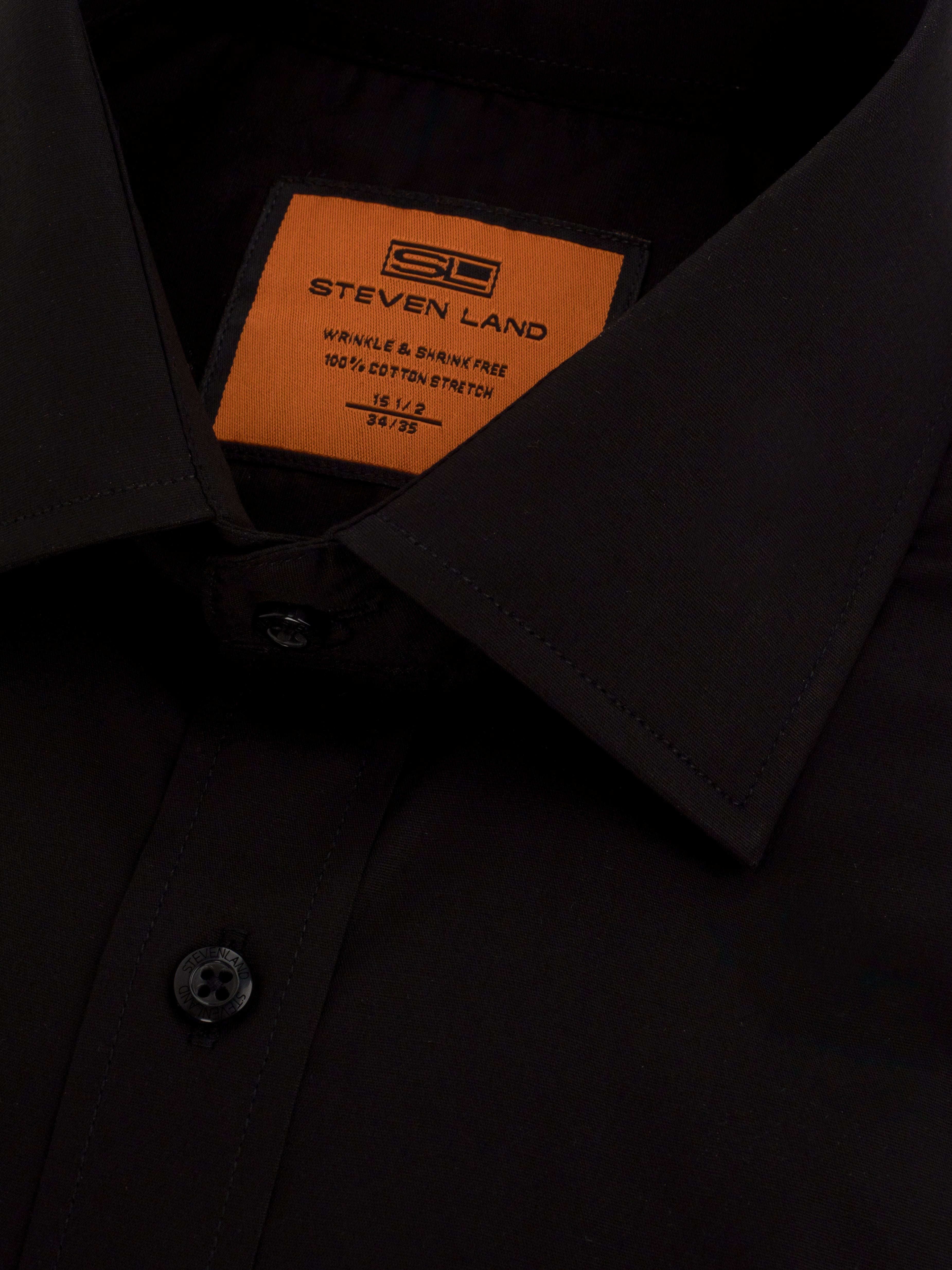 Poplin Dress Shirt | French Cuff | 100% Cotton | Color Black – Steven ...