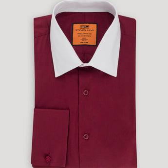 Poplin Dress Shirt | Classic Fit | French Cuff | 100% Cotton | Burgundy