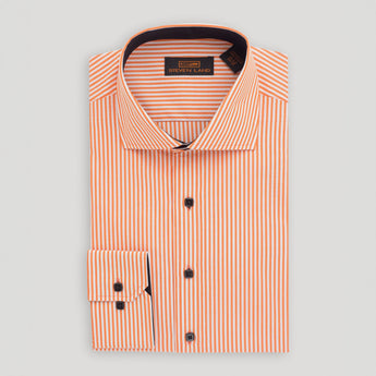 The Earl Striped Dress Shirt | Barrel Cuff & Spread Collar | Orange