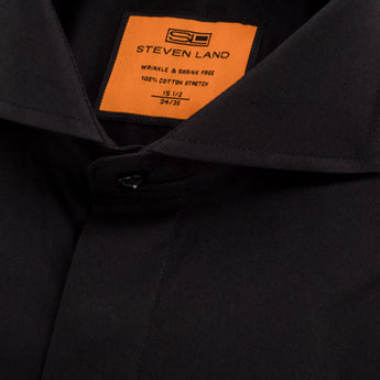 Poplin Dress Shirt Hidden Placket 100% Cotton | Cutaway Collar | French Cuff | Color Black