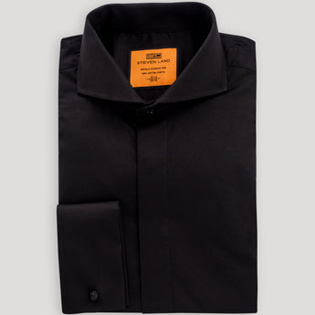 Poplin Dress Shirt Hidden Placket 100% Cotton | Cutaway Collar | French Cuff | Color Black