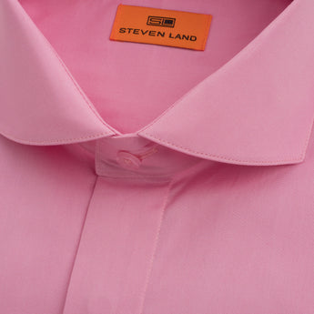 Poplin Dress Shirt Hidden Placket 100% Cotton | Cutaway collar | French Cuff | Color Pink