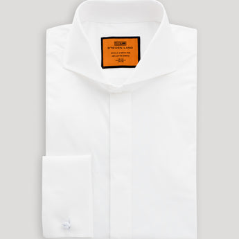 Poplin Dress Shirt Hidden Placket 100% Cotton | Cutaway Collar | French Cuff | Color White