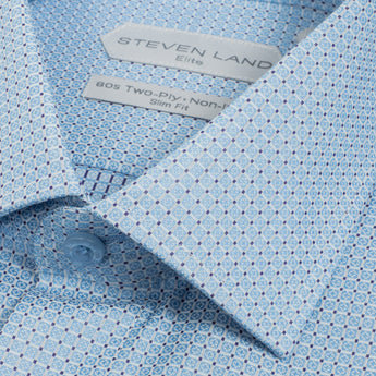 The Luther Dress Shirt | Classic  Collar | Rounded French Cuff | Slim Fit | Blue & Navy Geometric Jacquard Pattern