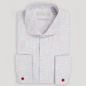 The Malcolm dress Shirt | Semi Spread Collar | Mitered French cuff | Red & Blue mélange Fabric