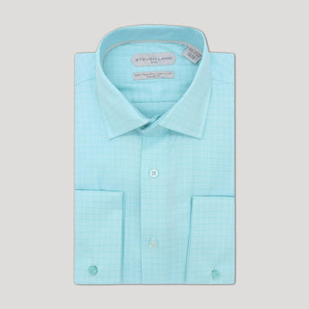 Steven Land Elite | Non Iron Weave Check Dress Shirt | Aqua