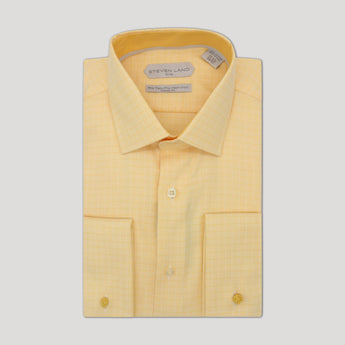 Steven Land Elite | Non Iron Weave Check Dress Shirt | Yellow