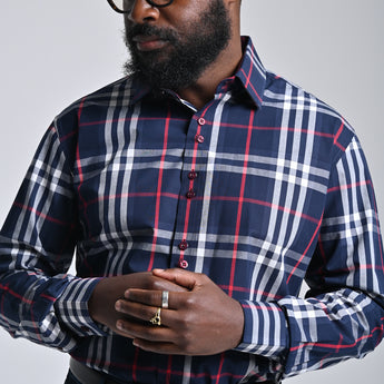 The Tartan III | Regular Barrel Cuff & Classic Collar | Navy