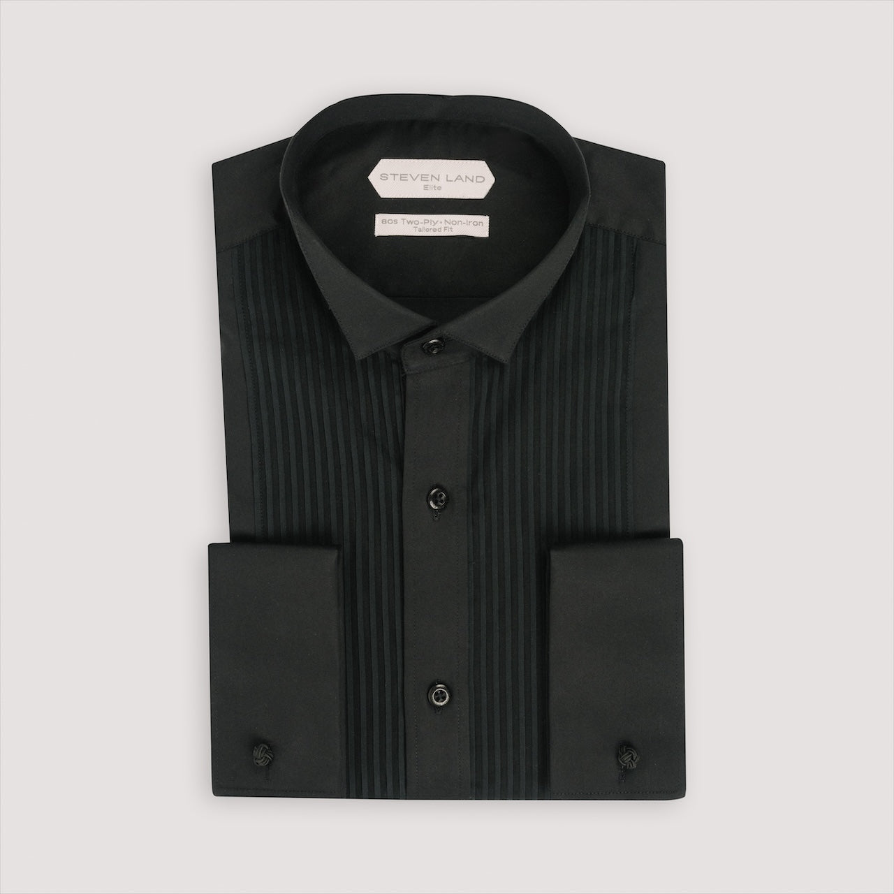The Tuxedo Shirt | Wing Tip Collar | French Cuff | 100% Cotton | Black Steven Land Menswear The Tuxedo Shirt | Wing Tip Collar | French Cuff | 100% Cotton | Black Steven Land Menswear