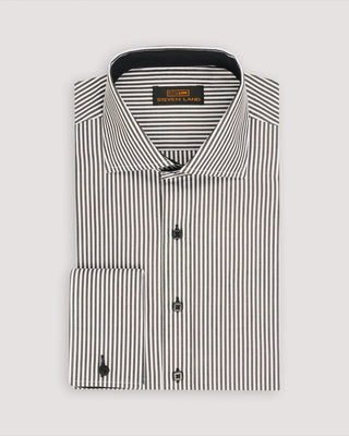 black and white striped dress shirt with French cuffs