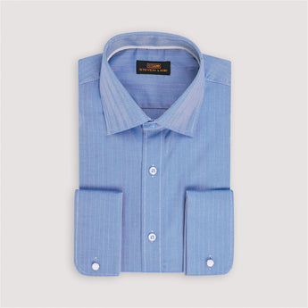 The Regal Herringbone | Classic Spread Collar | Rounded French Cuff | 100% Cotton