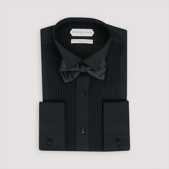 Solid black tuxedo shirt with matching black bow tie