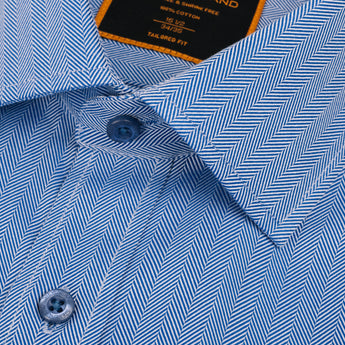 The Regal Herringbone Dress Shirt | Classic Spread Collar | Rounded French Cuff | 100% Cotton | Royal