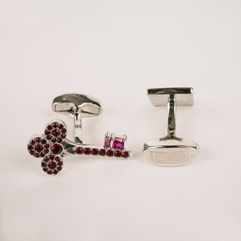 The Lock & Key Cufflinks Set | Silver with Ruby Red Stone Accent