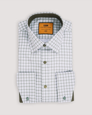 Plaid men's dress shirt with French cuffs and classic collar