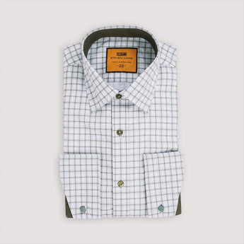 Plaid men's dress shirt with French cuffs and classic collar