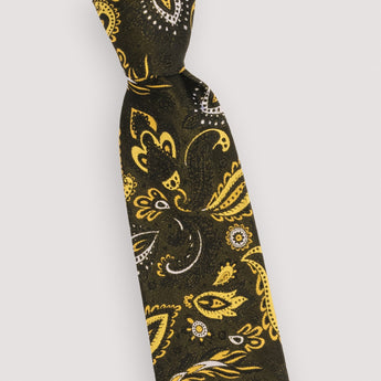 The Paisley Flair Silk Tie | 100% Silk | Black & Gold