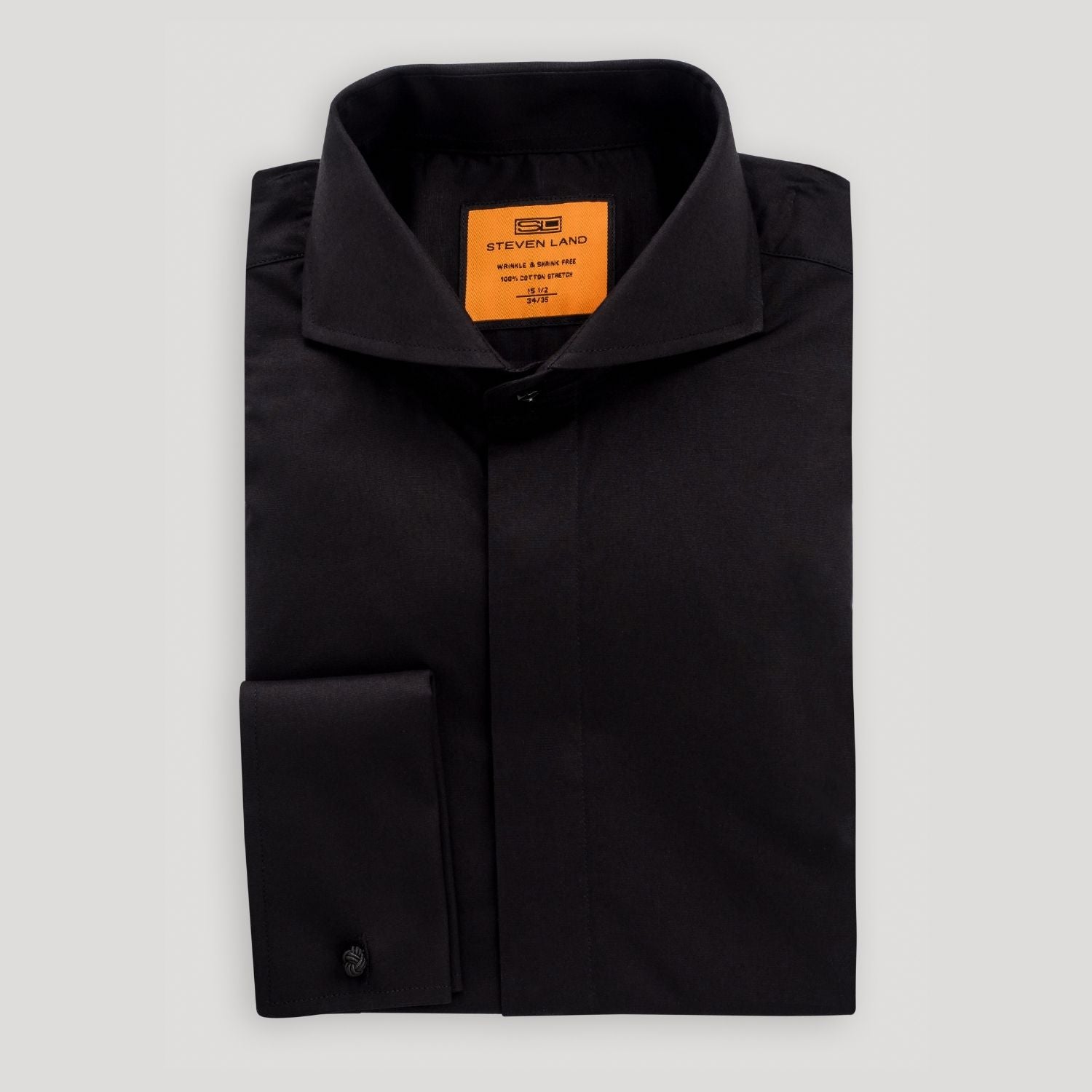 Poplin | Hidden Placket | Cutaway Collar | French Cuff | Black – Steven ...