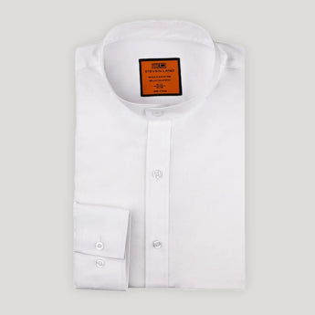 Poplin | Banded Collar | Button Cuff | 100% Cotton | White