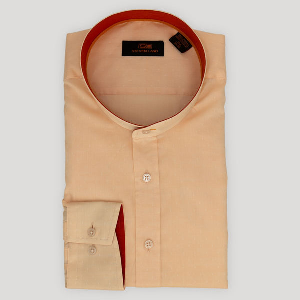 Banded Collar Textured Stretch Dress Shirt Banded Collar Textured Stretch Dress Shirt