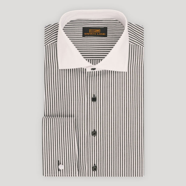 chinese dress ladies Men's Black and White Stripe Slim Fit Business Casual Shirt Single Breasted  Lapel Shirts C35-1 S at Amazon Men's Clothing store
