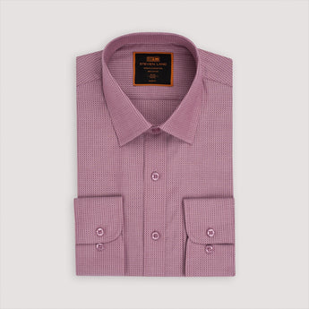 Men's berry colored dress shirt with barrel cuffs