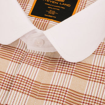 The Barry Dress Shirt | White Contrast Club Collar | Rounded French Cuff | 100% Cotton | Brown